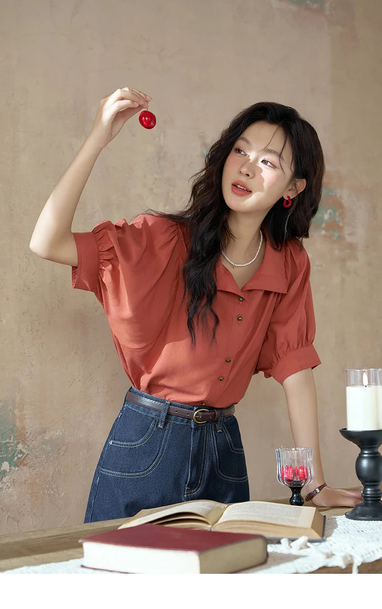 MISHOW Women's Short Sleeve Shirt Summer Thin Casual Simple Loose Elegant Blouses for Women 2024 Fashion Lapel Tops MXD28C0247