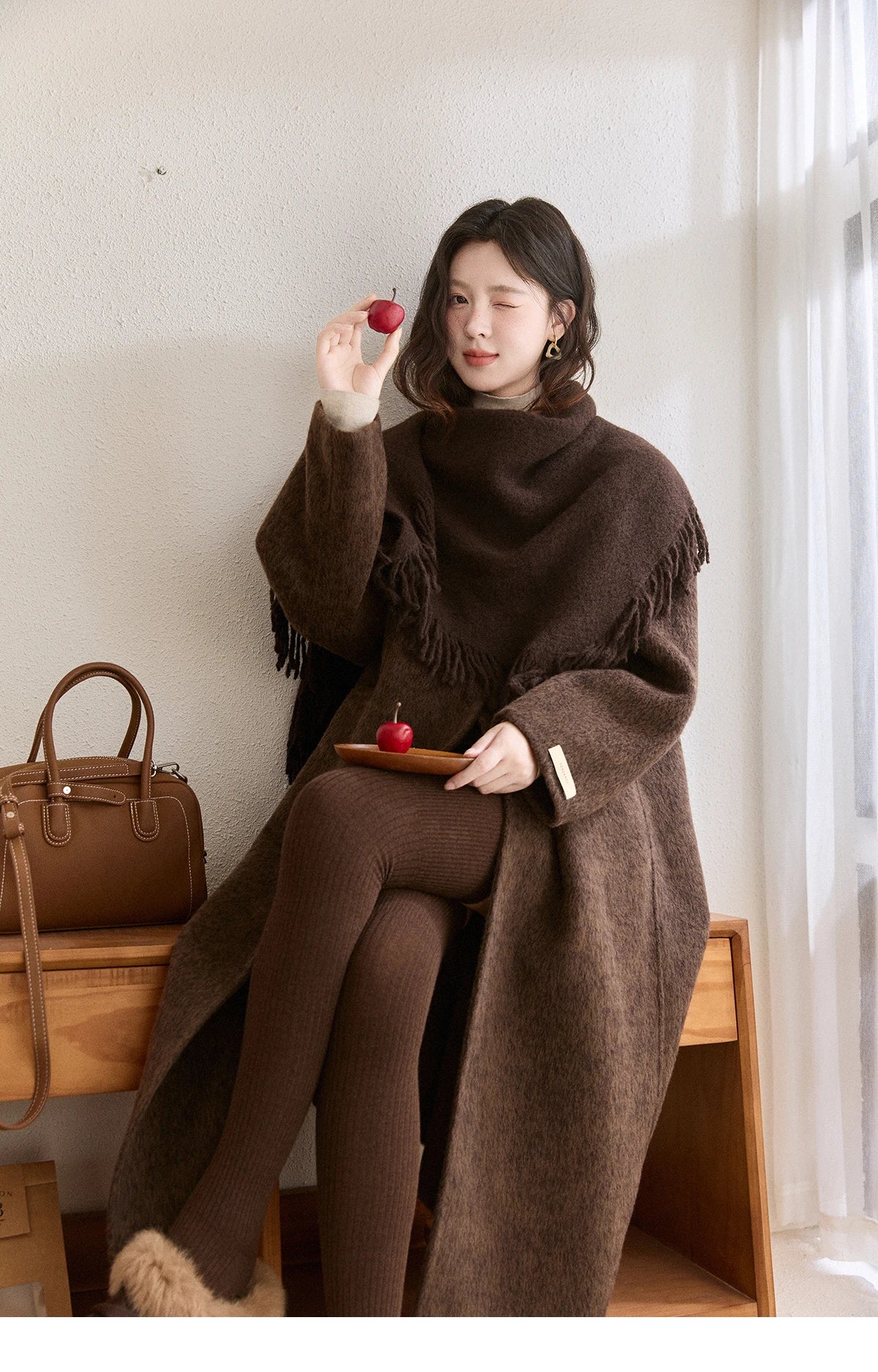 MISHOW Women's Woolen Coat with Scarf Winter Invisible Buckle Design Wool Overcoat Loose Elegant Warm Outerwear MXE93W1030