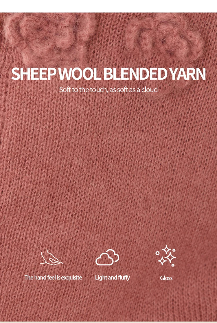 MISHOW V-Neck Sweater 2025 Autumn Winter French Loose Pink Three-Dimensional Rose Knitted Pullovers Long-sleeved Tops MXE88Z2708