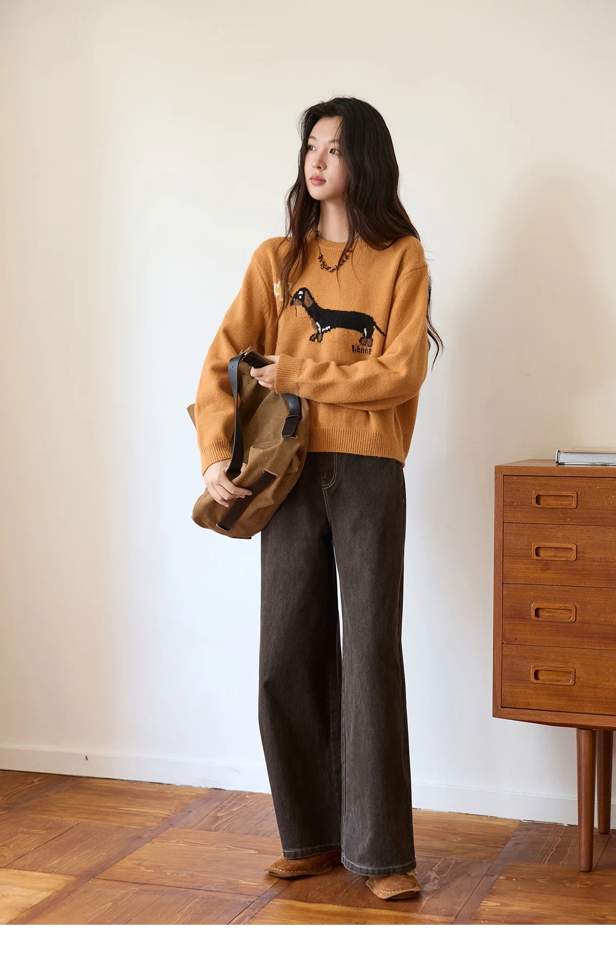 Mishow Orange Sausage Dog Jacquard Pullover MXE48Z2578