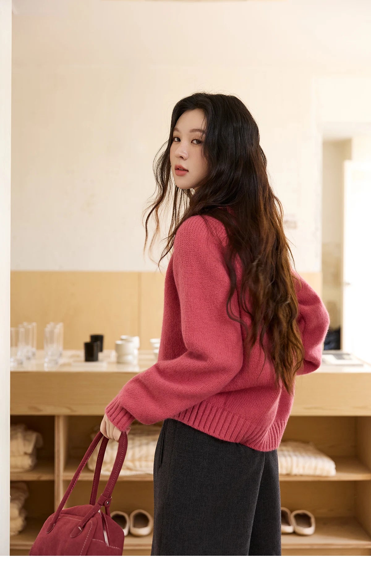 MISHOW Color Button Thickened Sweater for Women 2025 Winter Minimalist Loose Crew Neck Long Sleeves Cardigan Ladies MXE88Z2688