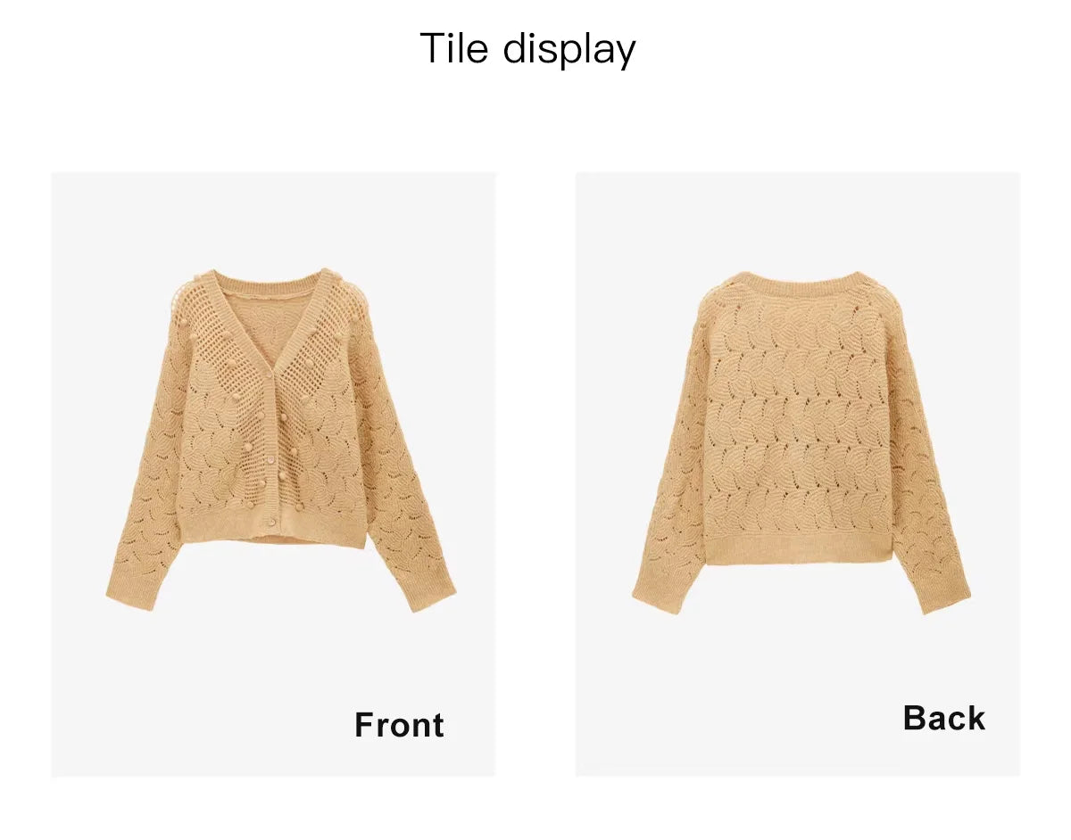 MISHOW Women's Solid Hollow-out Knit Thin Cardigan 2026 Spring V-Neck Bobble Knit tops Casual Loose Knitted Sweater MXF108Z1020