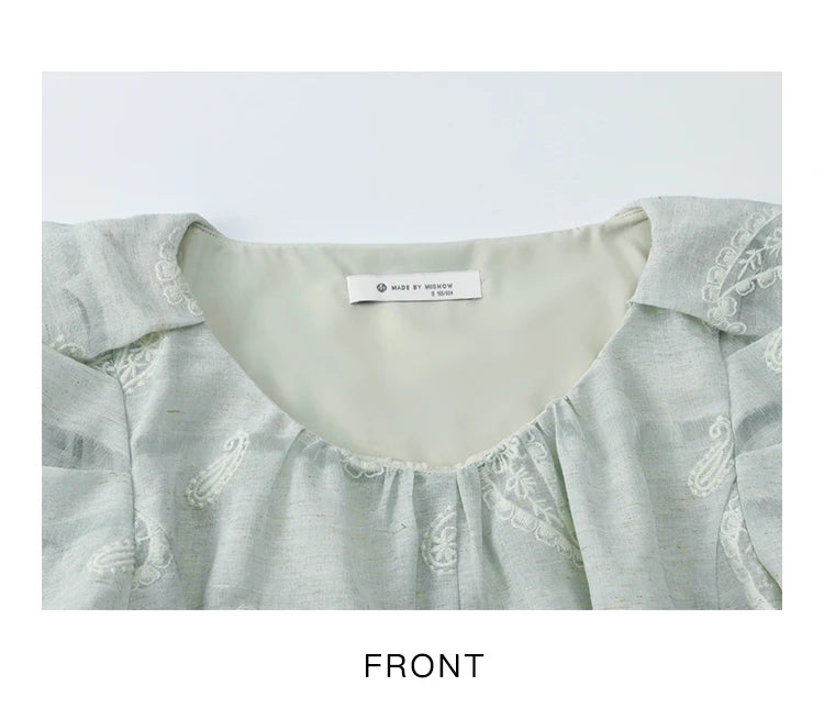 MISHOW O-Neck Blouse for Women 2025 Summer New Fashion Print Embroidery Puff Sleeve Loose Casual Top Ladies Clothing MXE34X1807