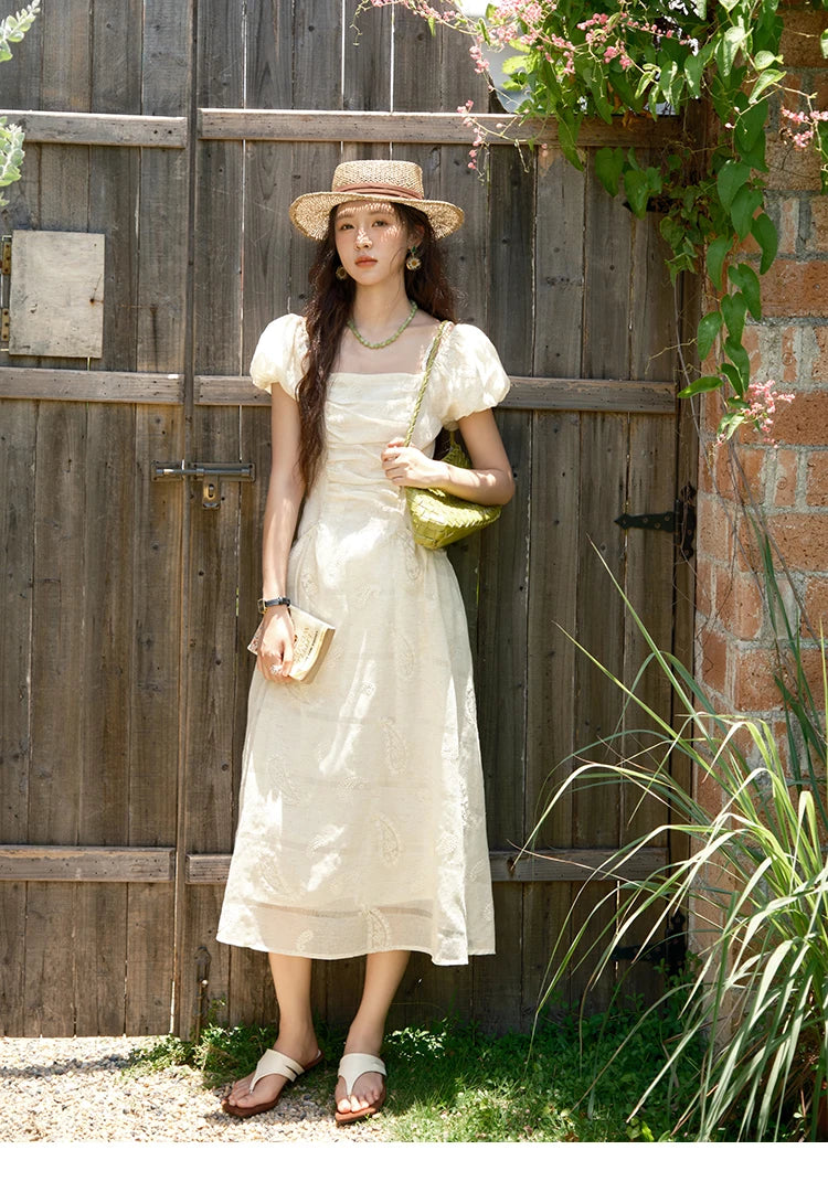 MISHOW Women's Puff Sleeve Dress 2025 Summer Fashion Paisley Embroidery Lady Pocket Dresses Vacation Women's Clothing MXE34L2265