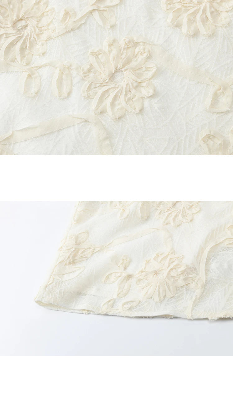 MISHOW French Summer Blouses Women New 2025 Short Puff Sleeve Round Neck Jacquard Flower Slim Shirts Woman Versatile MXE32X1772