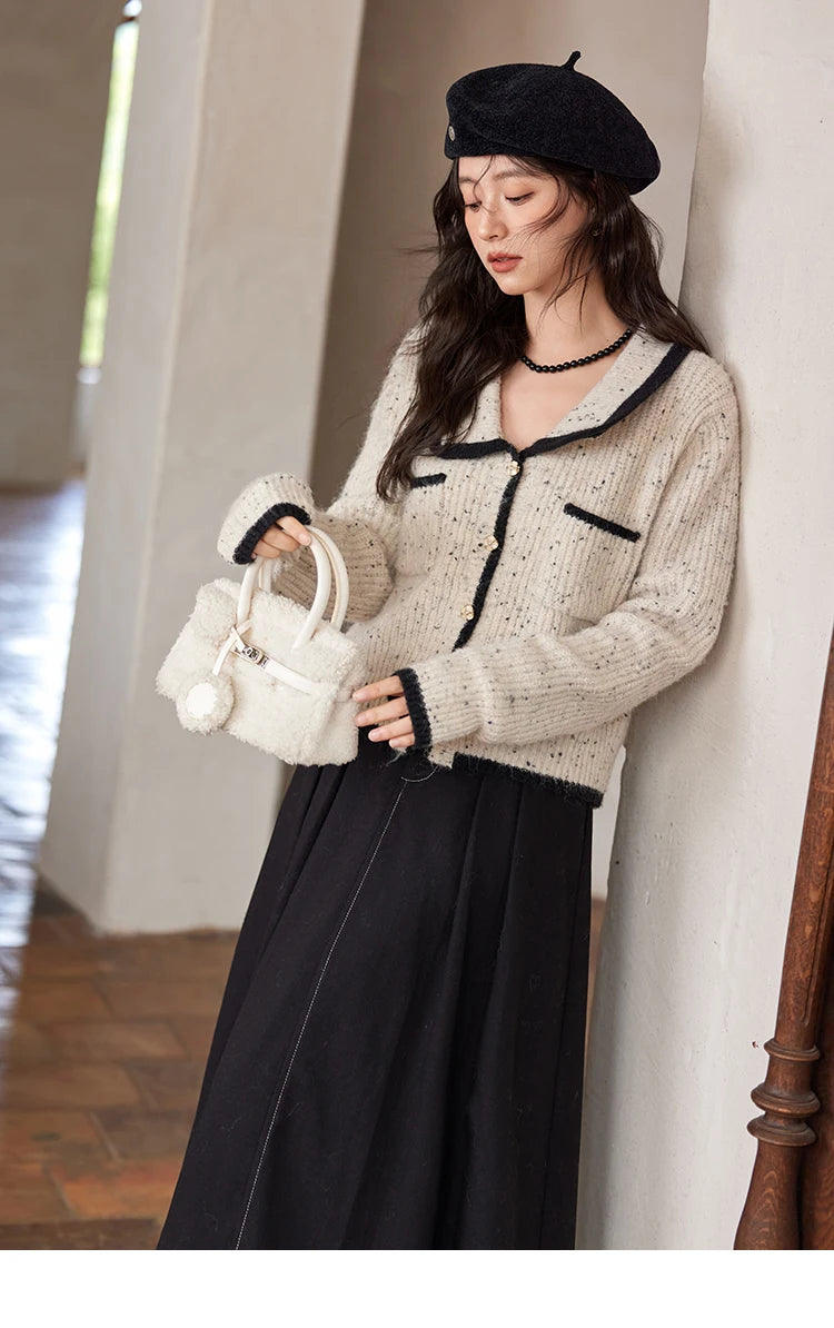 MISHOW Knitted Cardigan Color Clash Sweater Winter New Pockets Design Sweet Romantic Tops Versatile Coat Office Lady MXD55Z1054
