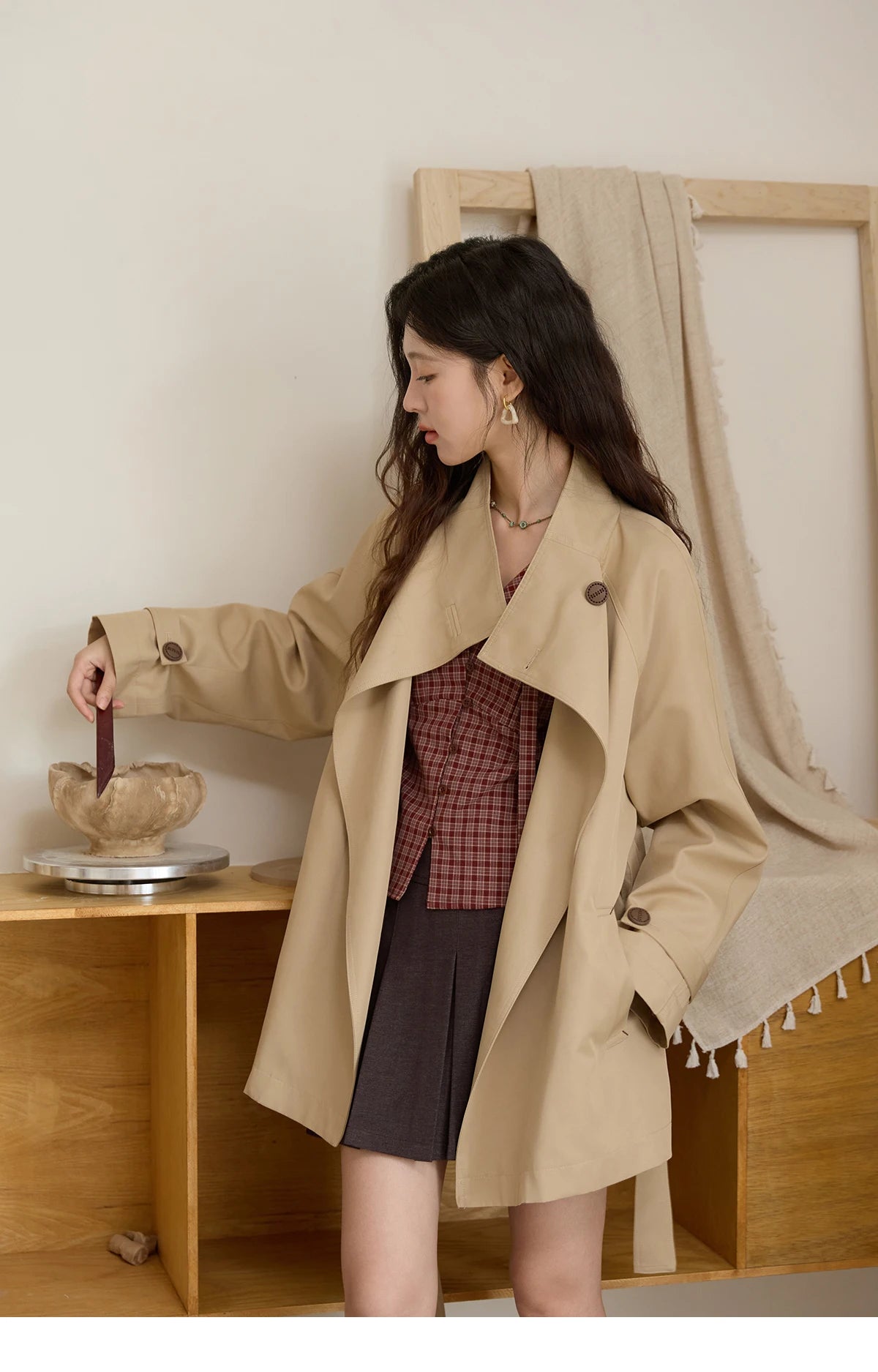 Mishow Stand Up Collar Medium Long Trench MXE44W0813