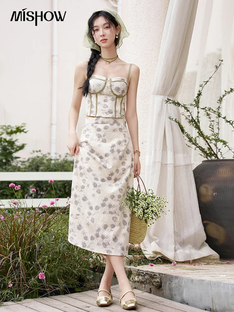 MISHOW Floral Camisole Skirt Separately Summer Adjustable Shoulder Straps Sleeveless Top Back Elastic Waist Skirts MXD14D0026