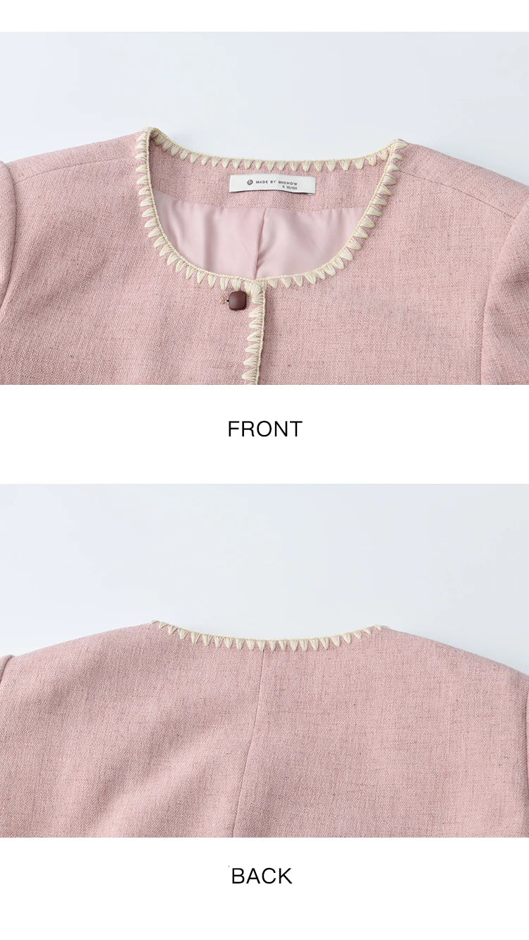 MISHOW  Women's Solid Tweed Jacket 2025 Autumn Vintage Commute Round Neck Long Sleeved Short Jackets Woman Clothes MXE44W0812