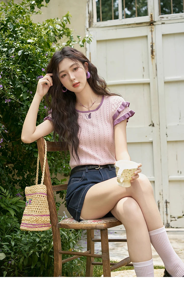 MISHOW 100 Cotton Pocket Embroidered Flower Denim Shorts for Women 2024 Summer Dark Blue Loose Casual Wide Leg Pants MXD26K0707