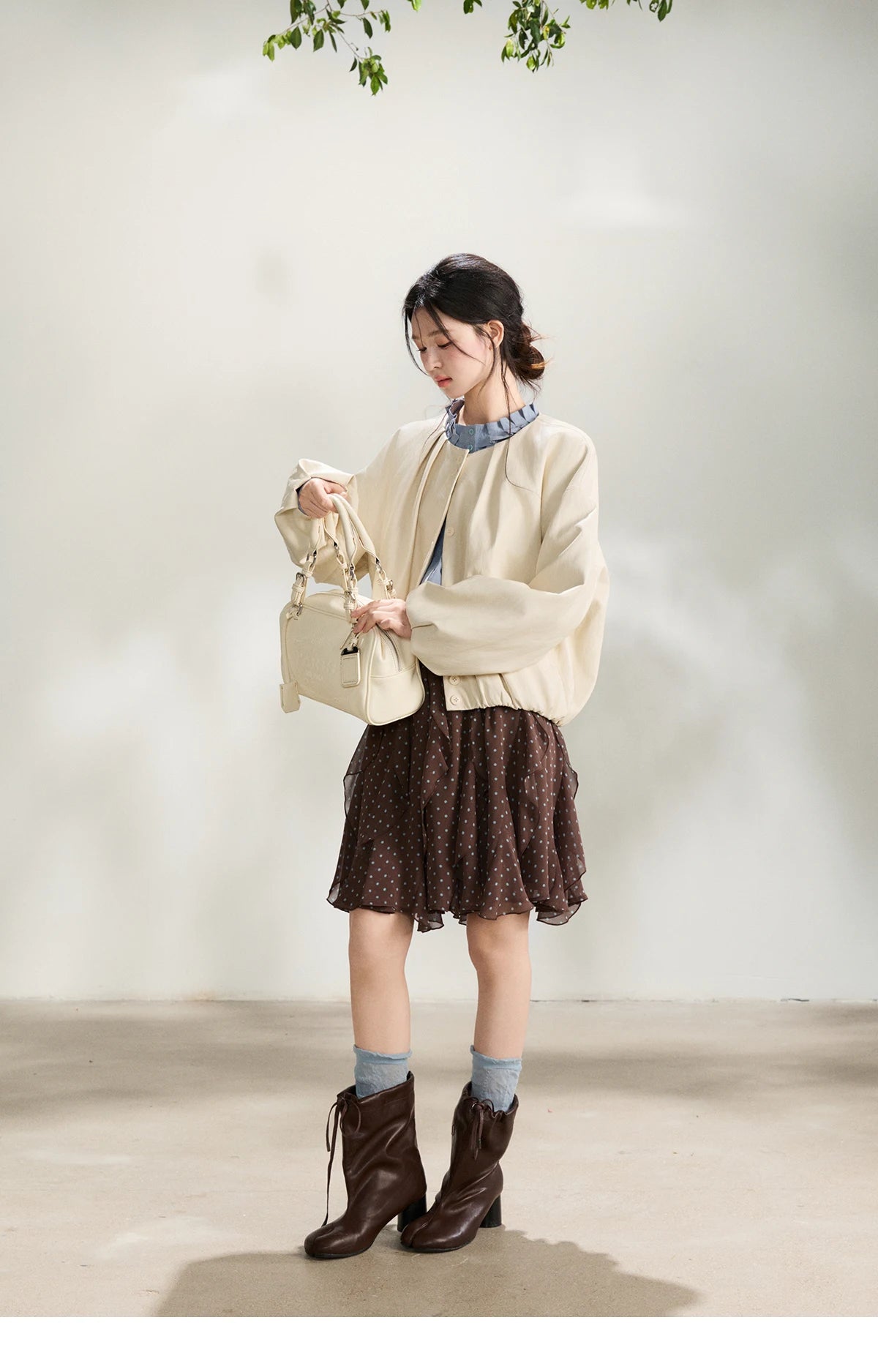 MISHOW Imitation Protein Skin Short Flower Bud Leather Jacket 2026 Spring Ruffled Collar Casual Loose Button-Up Coat MXF108W1019