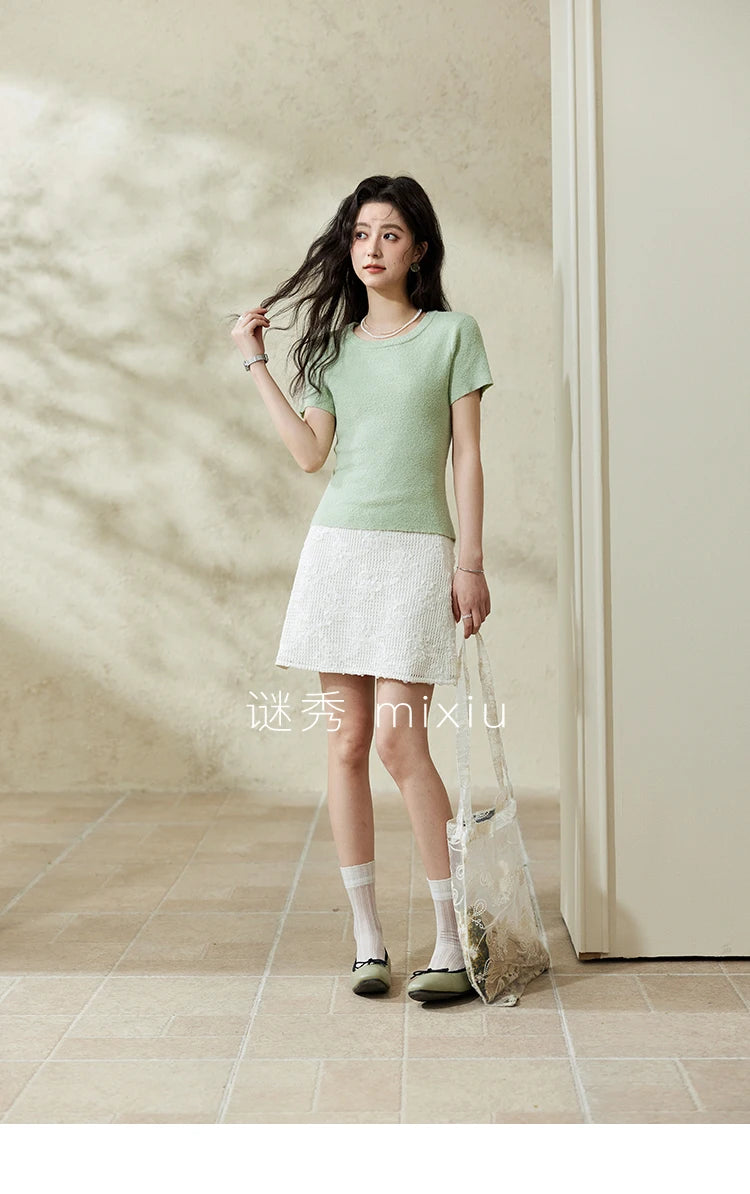 Mishow Lace Jacquard High Waist A-Line Mini Skirt MXE13B0646