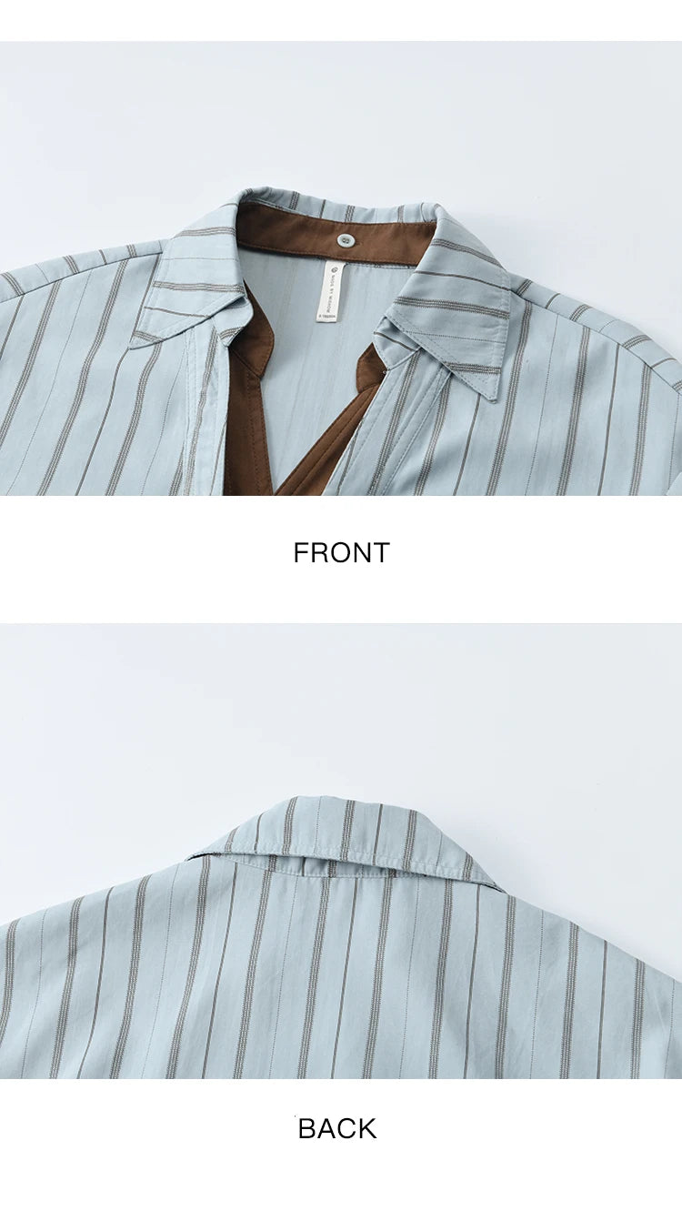 MISHOW Peach Skin Velvet Stripe Shirt for Women Autumn 2025 Double Layered Collar Contrasting Color Shirt Commute Top MXE47C2408