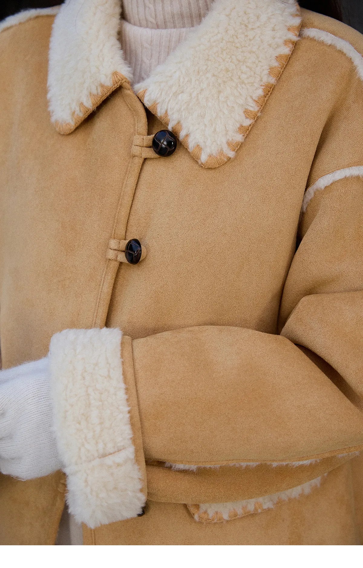 MISHOW Yellow Thickened Fur Integrated Suede Jacket for Women Winter 2025 Lapel Loose Warm Imitation Lamb Fur Jacket MXE92W1016