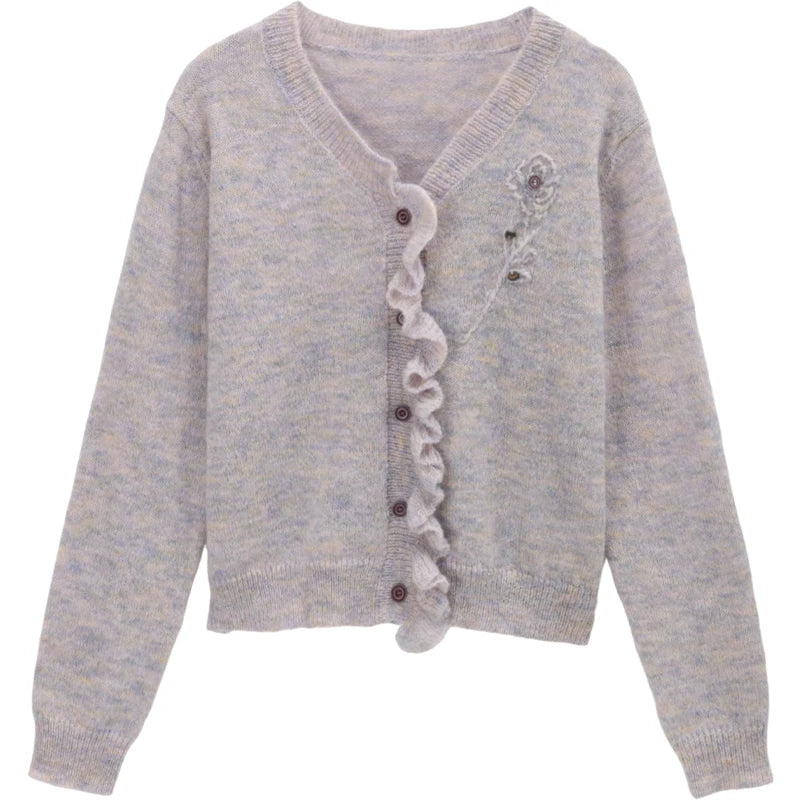 MISHOW Knitted Cardigan Women 2025 Autumn French Style Flower Embroidered V-neck Cardigan Luxury Long-sleeved Top MXE47Z2498