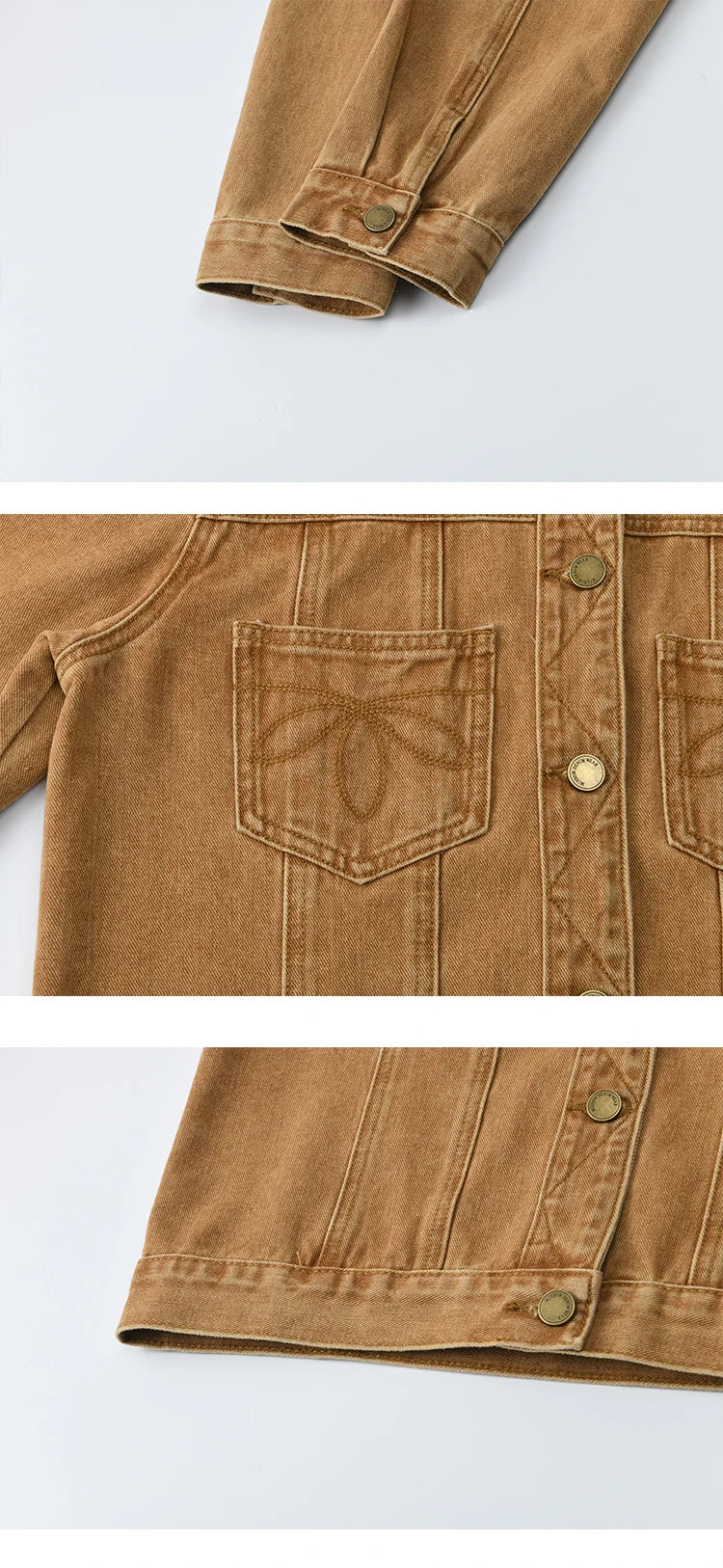 MISHOW Light Brown Vintage Denim Jacket for Women 2025 Autumn Embroidered Pockets Dropped Sleeve Retro Loose Jacket MXE41W0795