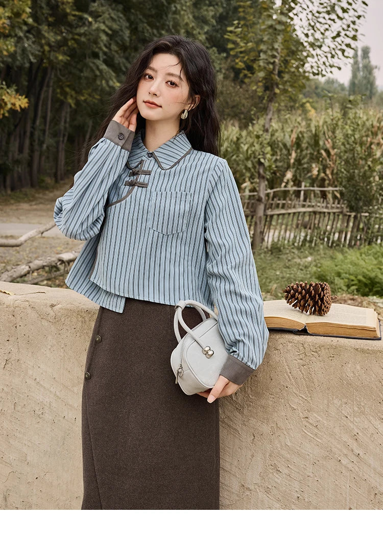 MISHOW Plaid Tweed Skirt Long-sleeved Jacket Long Skirt Separately Winter 2024 Korean O Neck Coat Front Slit Skirt MXD43W0445