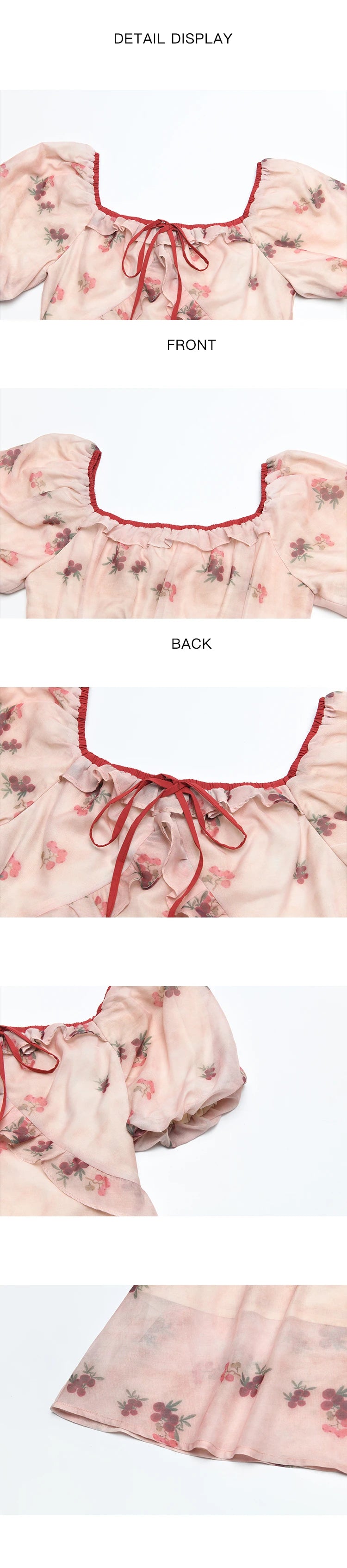 MISHOW Korean Floral Bubble Sleeve Lace-Up Dress MXD31L1924