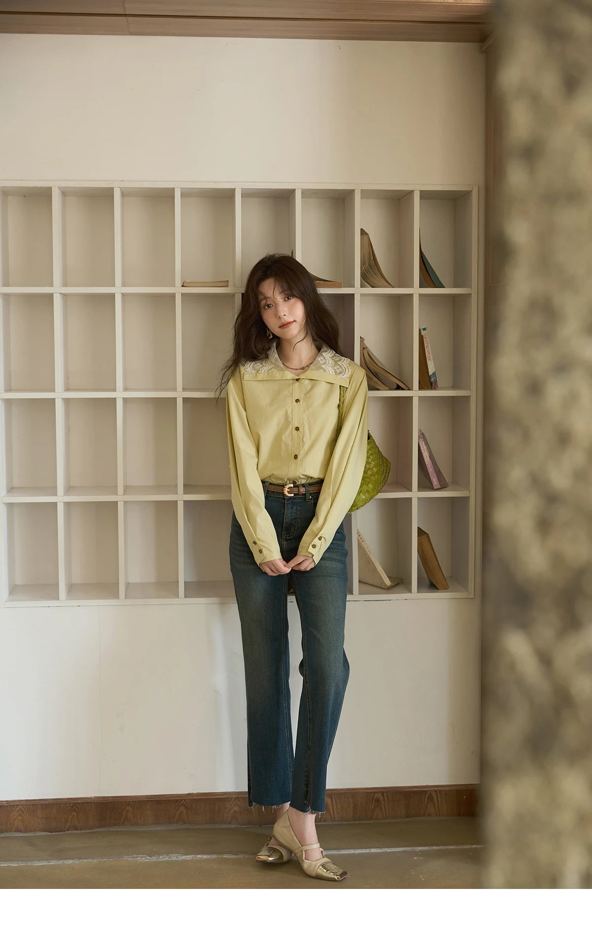 MISHOW Autumn Solid Cotton Shirt Autumn V-neck Double-layer Lace Retro Design Shirts Single Breasted Tops Office Lady MXE41C2366