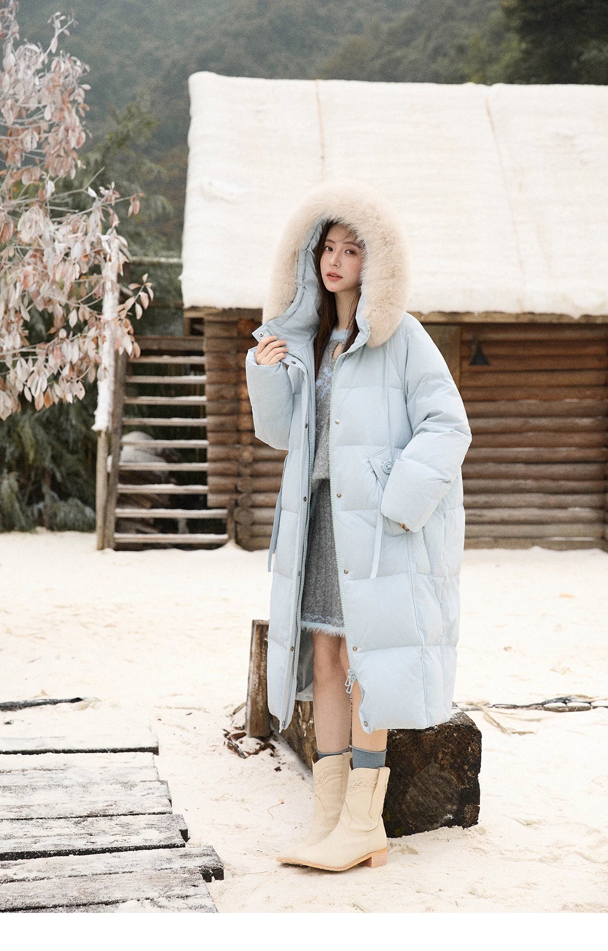 MISHOW Women's Winter Coat with Hood 2025 Fashion Solid Commute Long Down Jacket Windproof Warm Down Coat Luxury MXE51Y0079