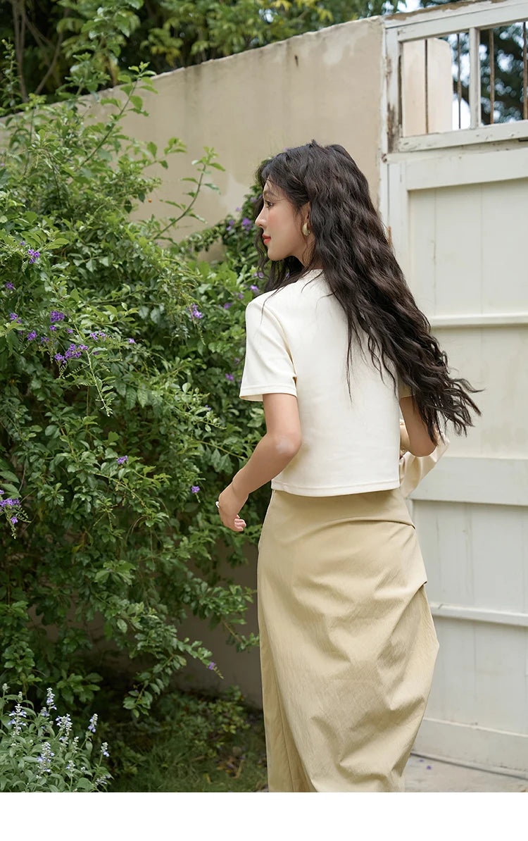 MISHOW Chinese Stand Collar Top Pleated Skirt Separately 2024 Summer Short Ink Painting Printed T-shirt A-line Skirt MXD27T0272