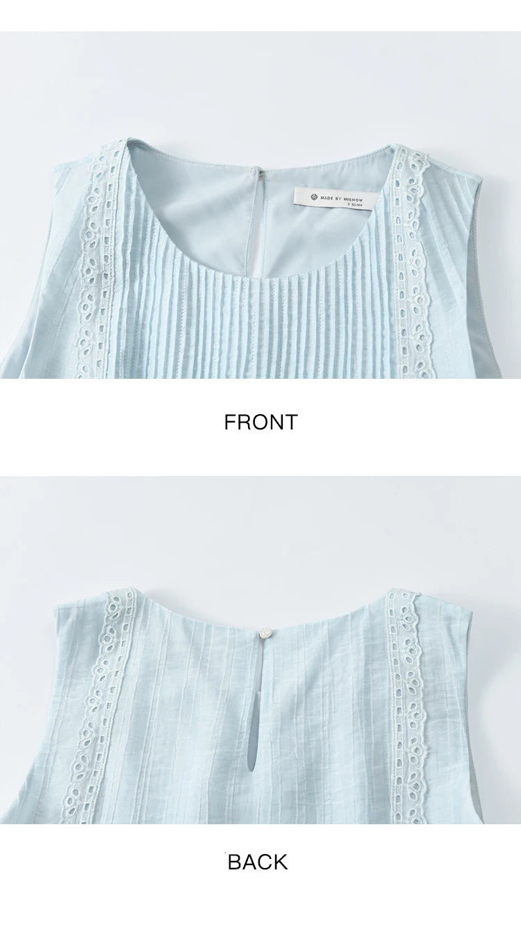 MISHOW Summer Embroidery Dress for Woman 2025 New O-Neck Sleeveless High Waist Hollow Out Lace Splicing Long Dress MXE35L2229