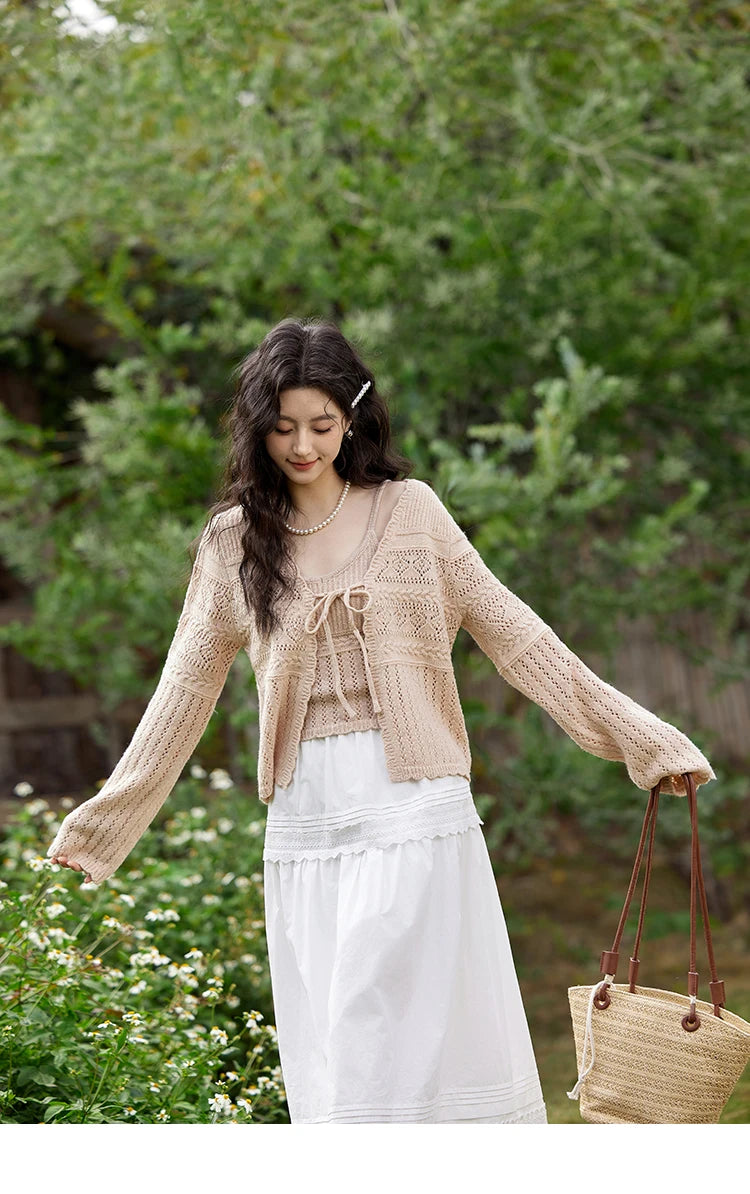 MISHOW French Retro Hollow Lace Skirt for Women Spring 2025 Elegnat 100 Cotton A-line Skirt High Waist Sweet Skirts MXE12B0643