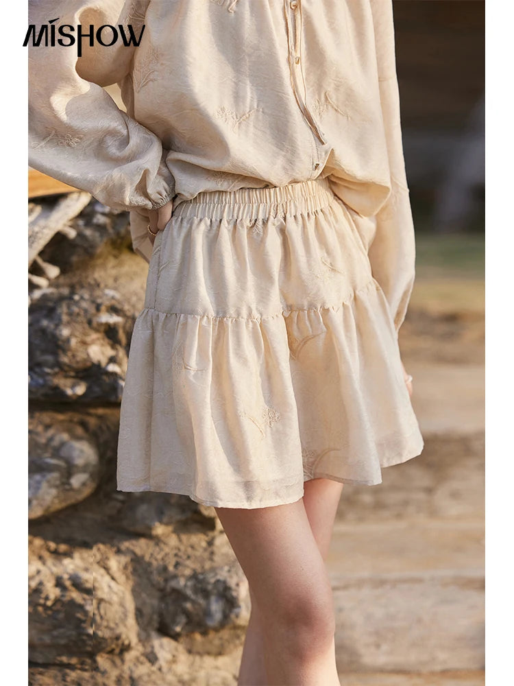 MISHOW Iris Embroidery Blouse Elastic Waist Skirt Set for Women Spring Summer 2025 Jacquard Commuting Slim Two Pieces MXE13T0454
