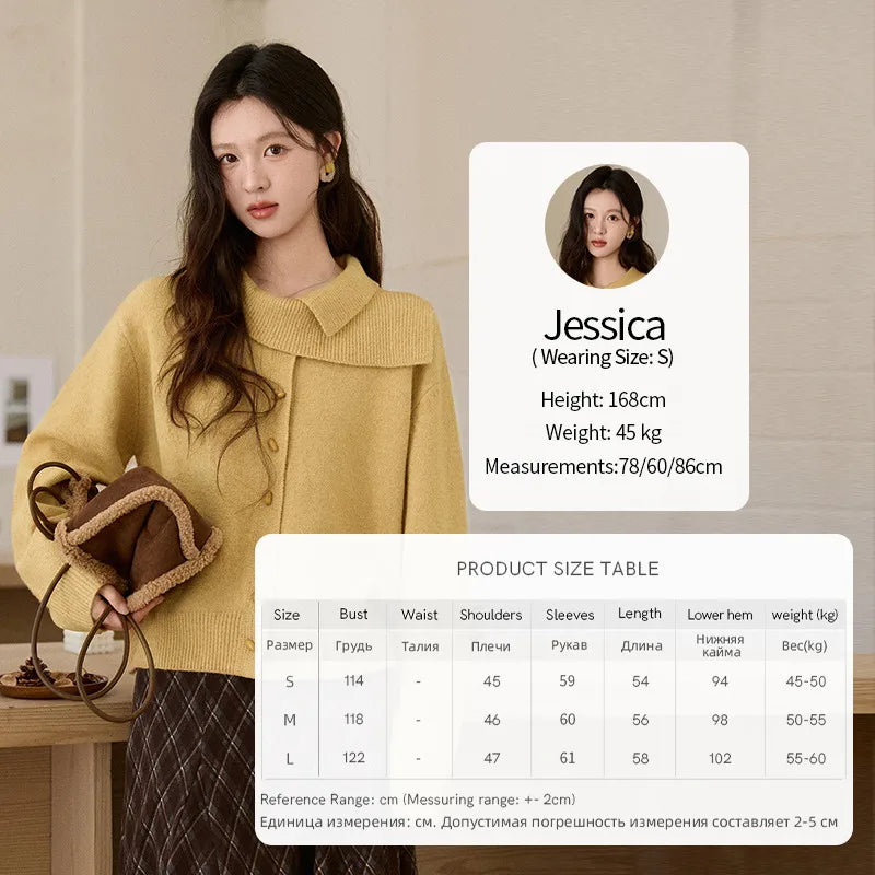 MISHOW Women's Mustard Yellow Knit Cardigan 2026 Spring Asymmetric Collar Dropped Sleeves Tops Casual Loose Sweater MXE93Z2936