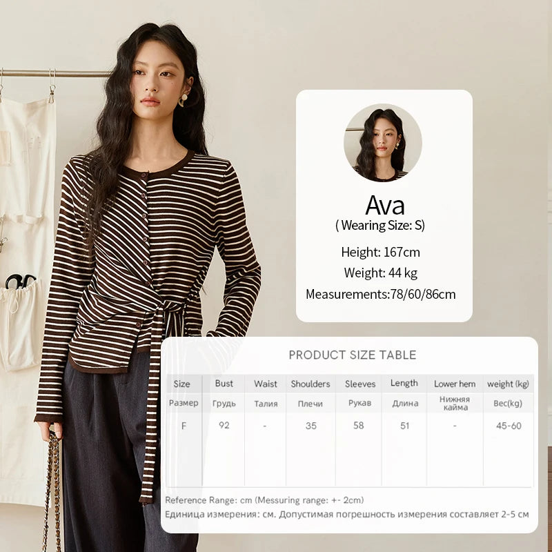 MISHOW Women's Coffee Striped Knitted Top 2025 Autumn Retro Commute Long Sleeves Loose Cardigan Sweater Women Clothes MXE46Z2537