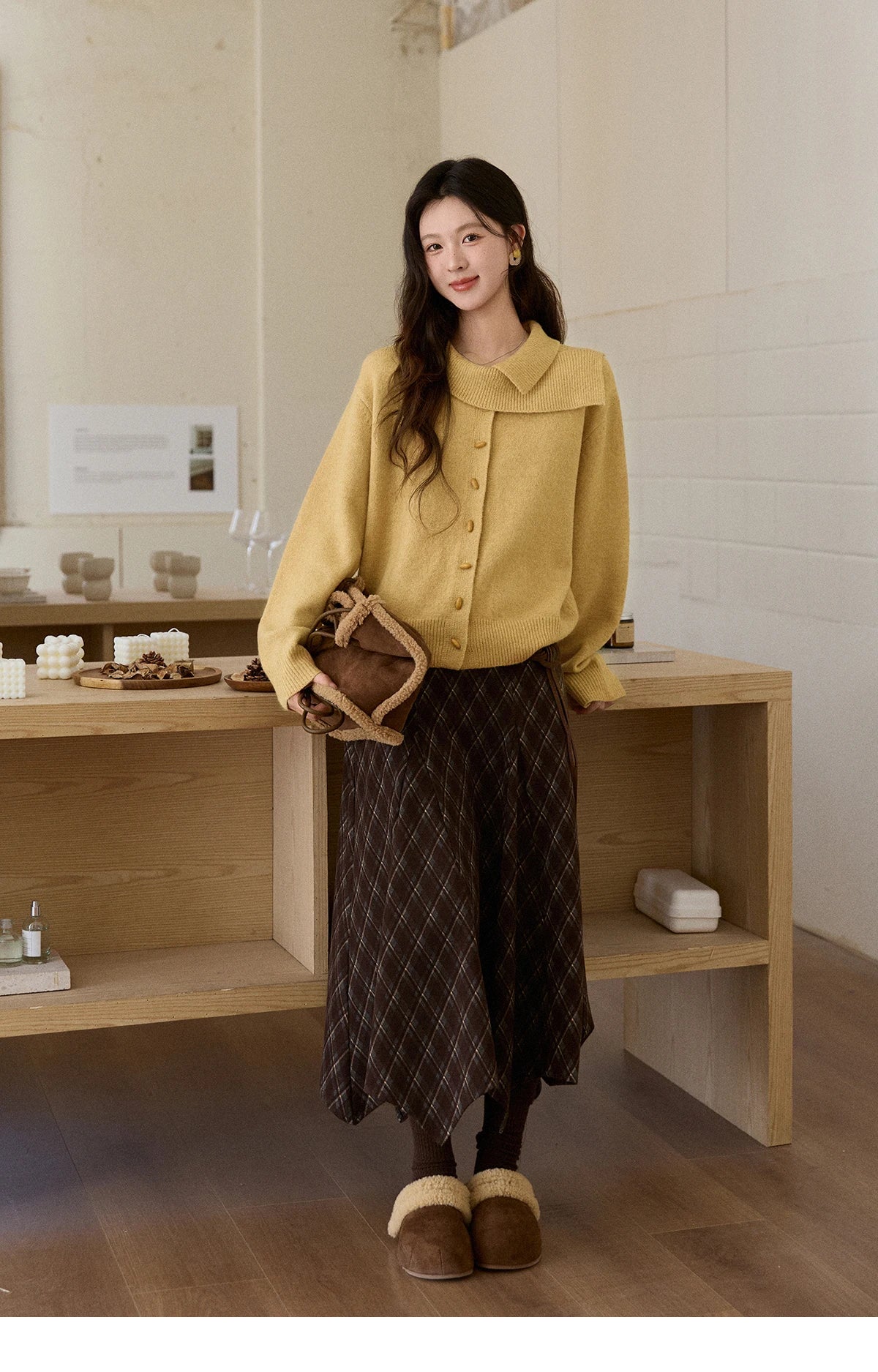 MISHOW Women's Mustard Yellow Knit Cardigan 2026 Spring Asymmetric Collar Dropped Sleeves Tops Casual Loose Sweater MXE93Z2936