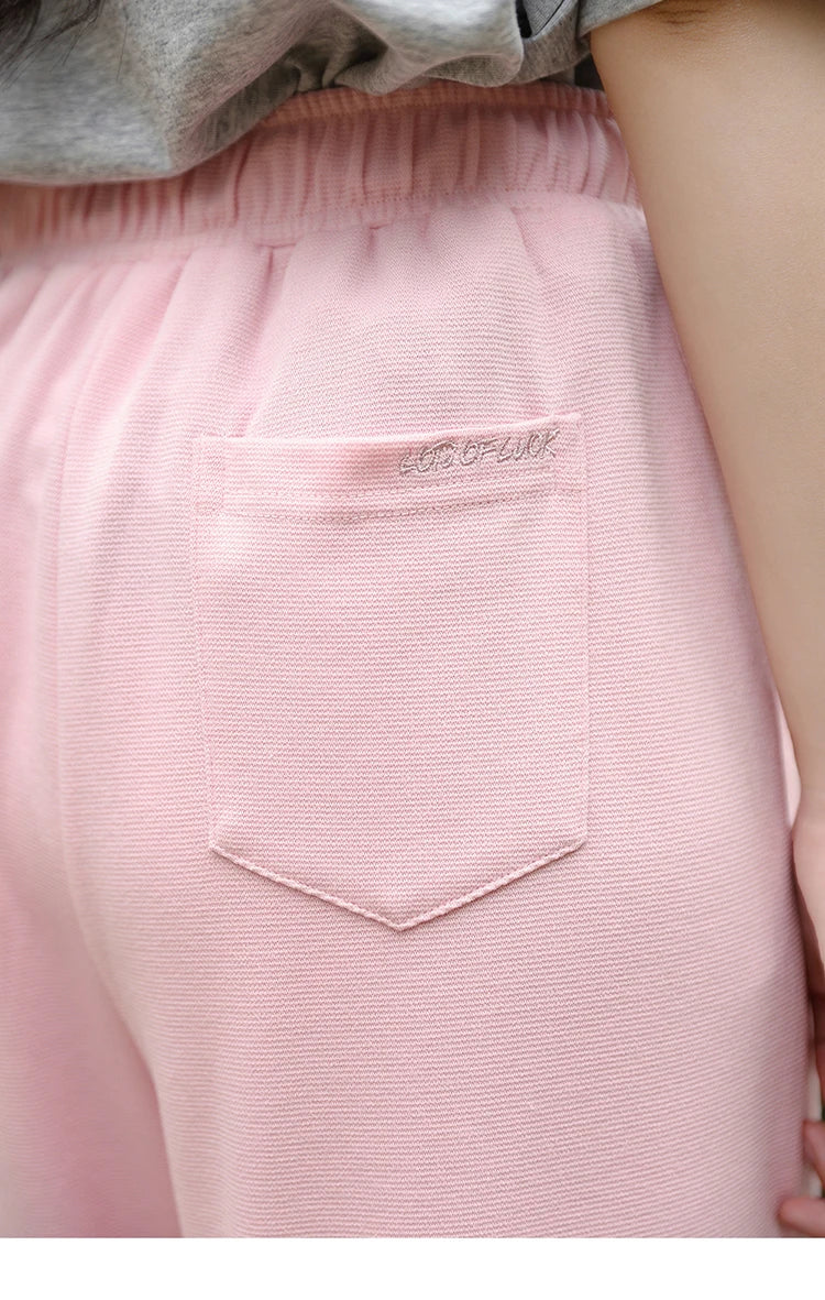 MISHOW Waffle Texture Fabric Loose Versatile Pants Summer Pocket Embroidered Elastic Waist Drawstring Casual Trouser MXD14K0608