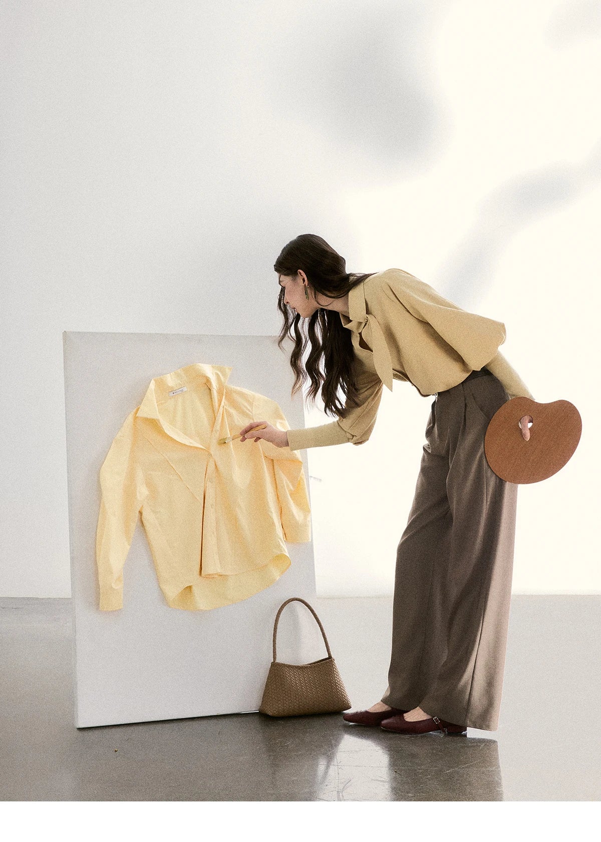 MISHOW Women's Tie Neck Shirts Spring Hollow-out Knitted Patchwork Puff Sleeve Tops Casual Elegant Shirt Office Lady MXF108C0812