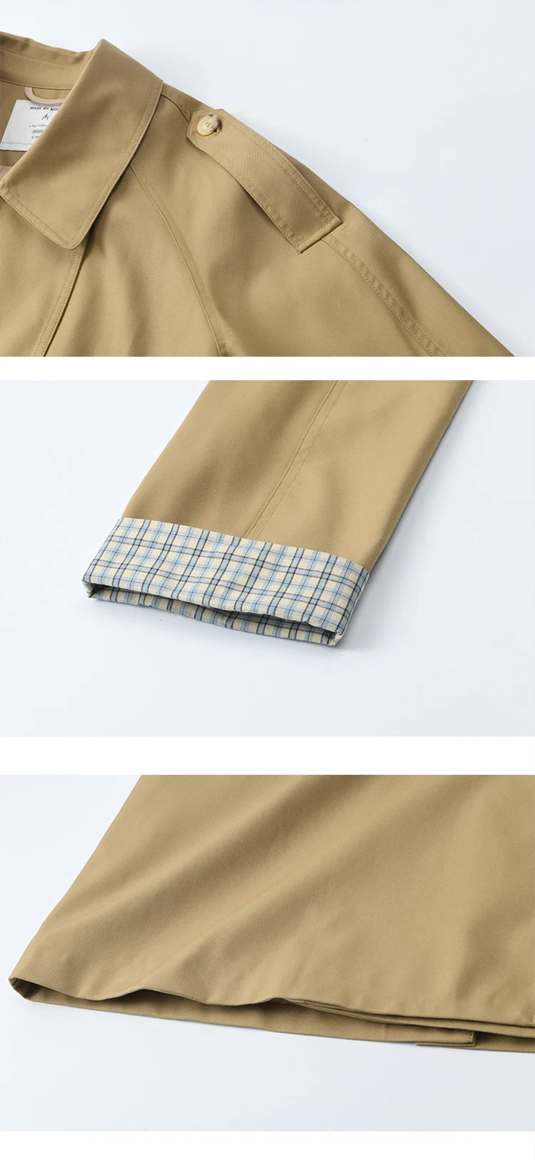 MISHOW Khaki Retro Plaid Flip Sleeve Trench Coat Autumn 2025 Double Breasted Belt Medium Length Trench Office Lady MXE44W0814