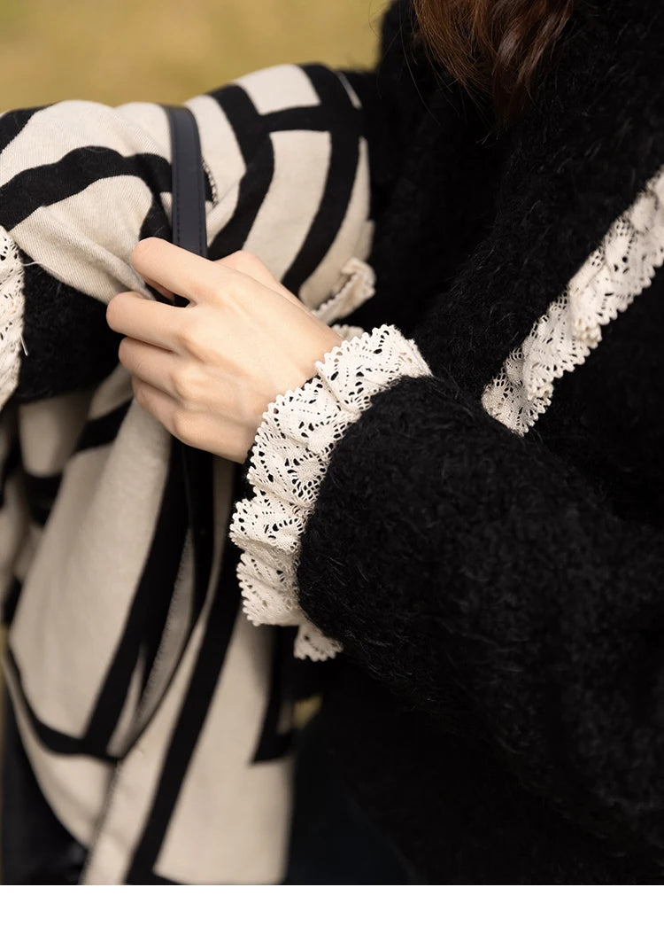 MISHOW Wool Coat for Women Winter Korean Retro Lace Splicing Lamb Wool Button Pockets Thickened Warm Female Coat MXB43W0720