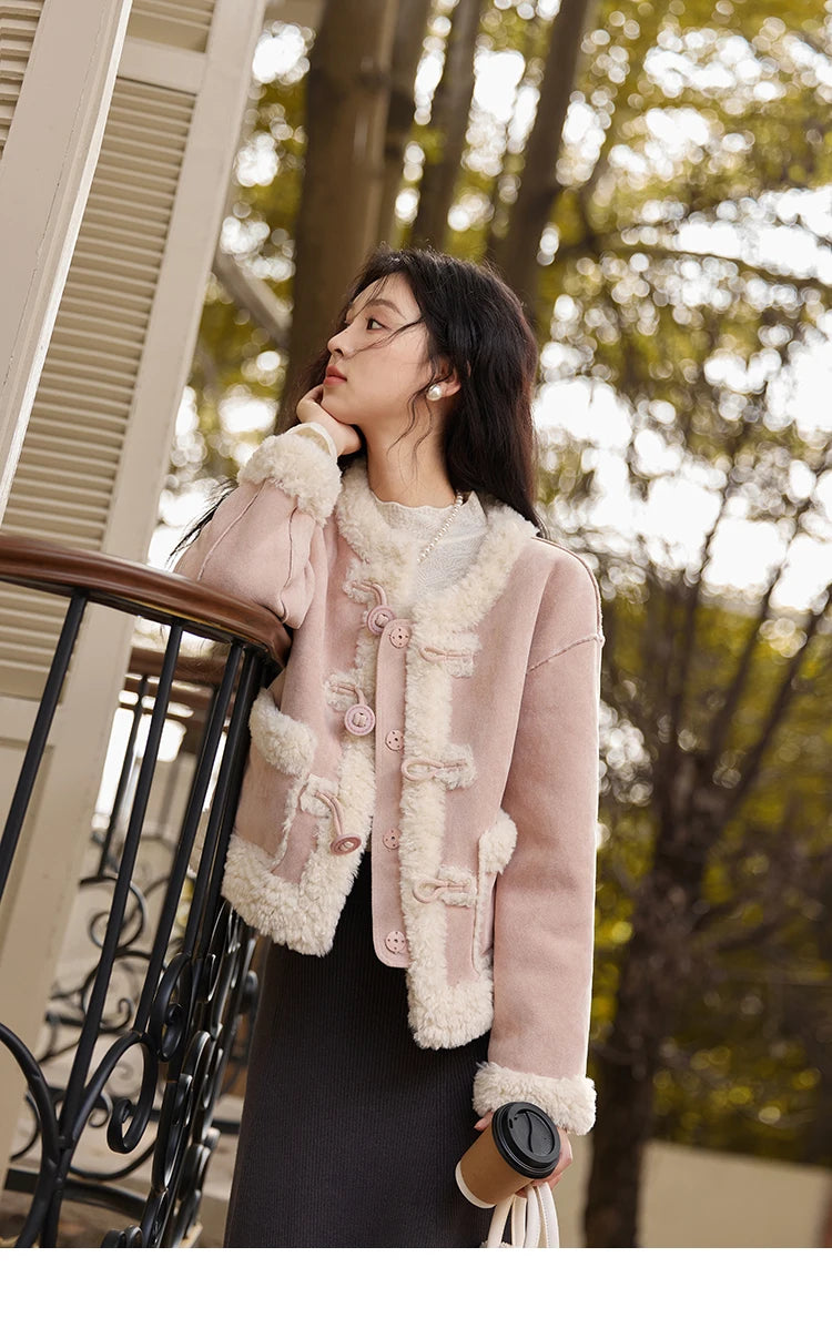 MISHOW Double Face Fur Coat For Women 2024 Winter Sweet Korean Vintage Suede Splicing Fleece Warm Thickened Jacket MXD55W0646