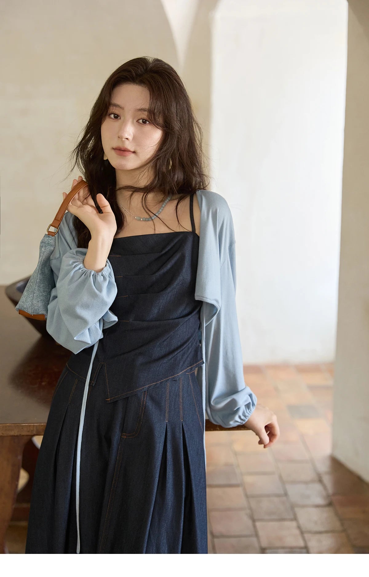 MISHOW Imitation Denim Casual Camisole Desses for Women Autumn 2025 Solid Lace-up Cardigan Separately (Not A Set) MXE41T0693