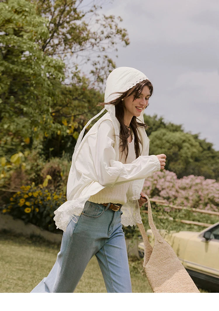 MISHOW Sunscreen Summer Coat Women New 2025 Long Sleeve Hooded Solid Lace Loose Cardigan Female Thin Breathable MXE33W0780