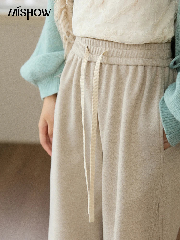 MISHOW Wide-leg Pants for Women 2025 Autumn Winter High Waist Straight Lace-up Loose Pants Retro Casual Slim Pants MXE89K1100