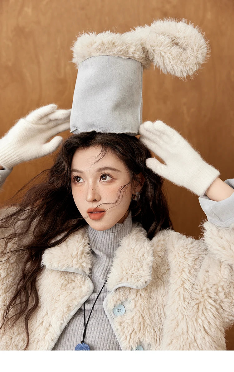 MISHOW Lamb Wool Jacket Women Suede Plush Thick Coat Spliced Turn-Down Collar Sweet Soft Senior Jacket Office Lady MXD59W0753