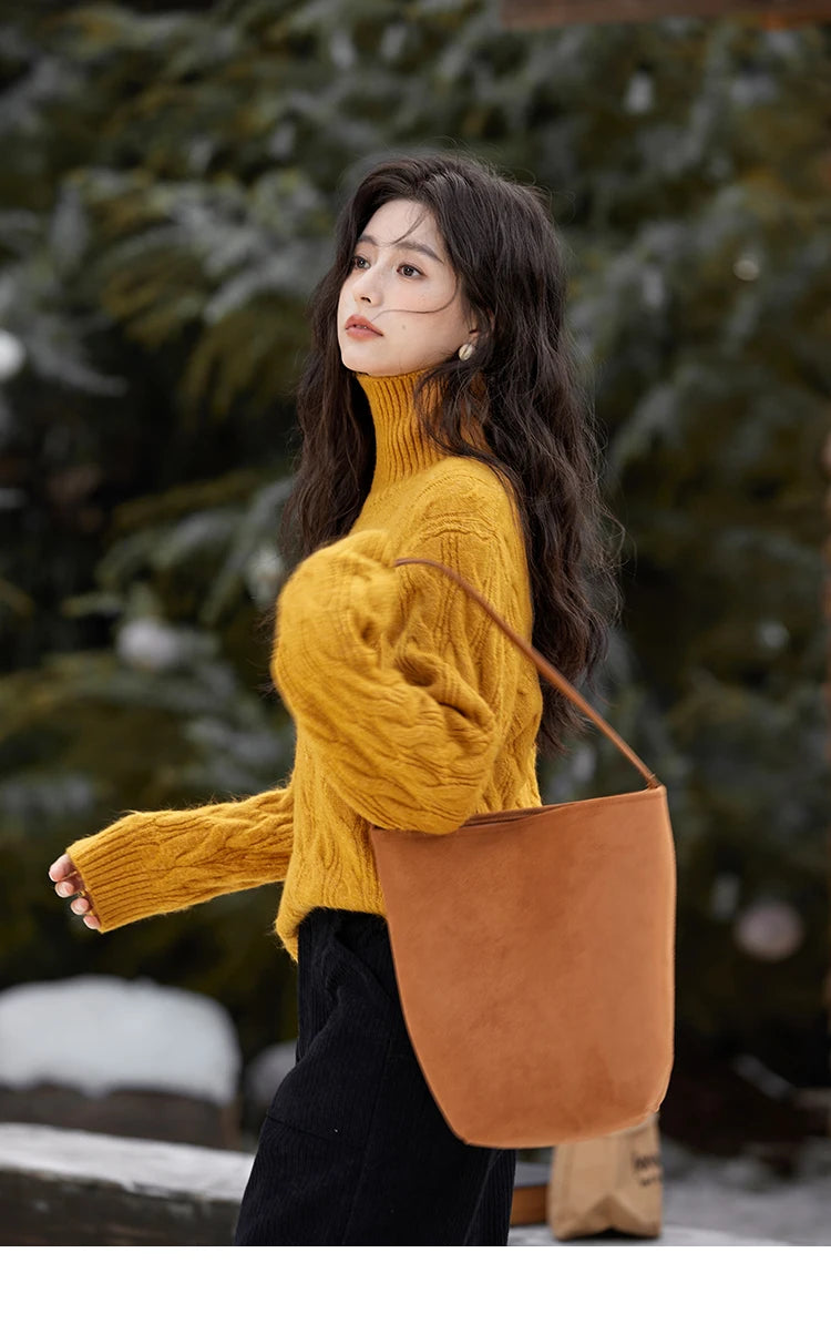 MISHOW Turtleneck Texture Solid Sweater Soft Warm Coat Winter Women Clothes Versatile Temperament Tops Office Lady MXD57Z1090