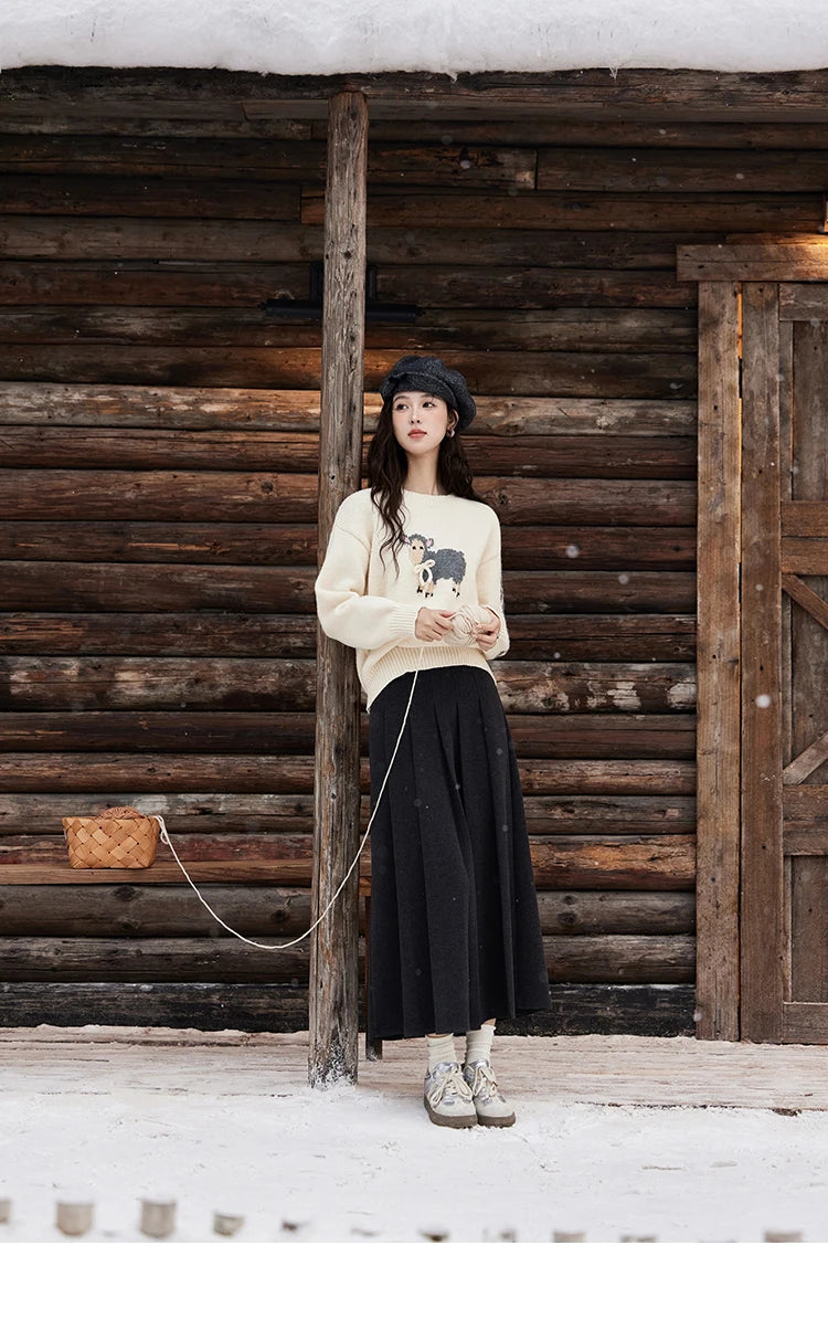 MISHOW Soft Lamb O-Neck Pullovers Color Clash Spliced Knitted Sweater 2024 Winter Women Clothes Thickened Warm Tops MXD59Z1140