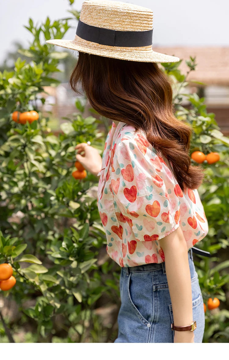 MISHOW Korean Floral Blouse Polo-Neck Puff Sleeve MXB27C0450