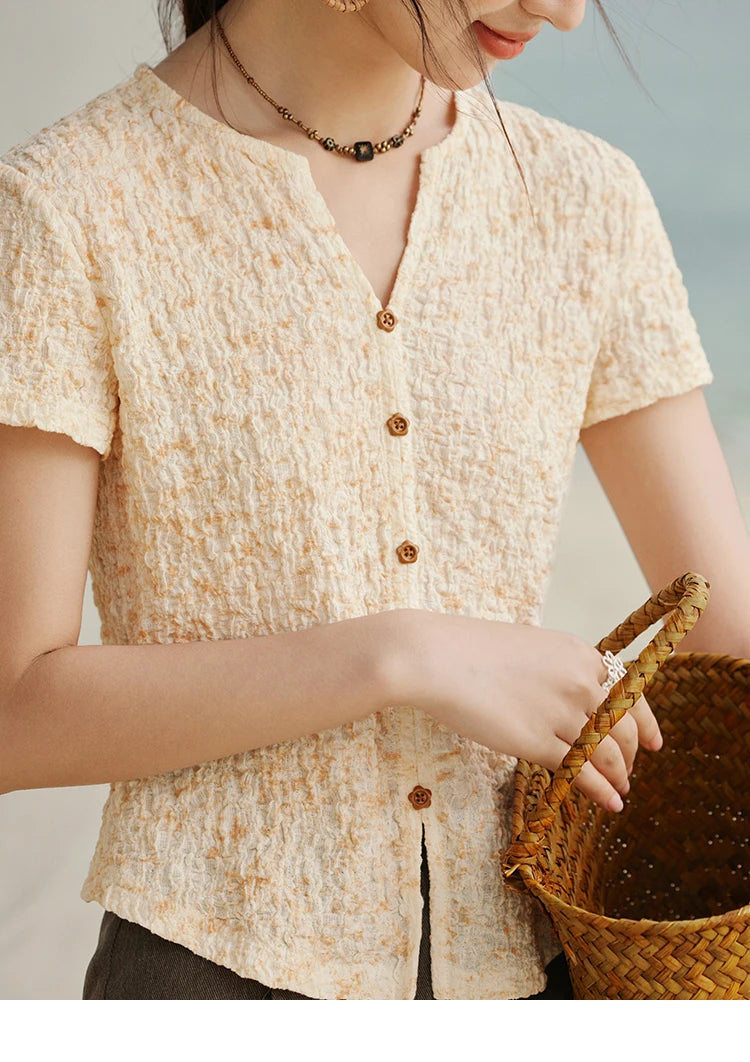 MISHOW Print Casual Summer T-shirts Women 2025 New Short Sleeve V-neck Thin Knitted Shirt Female Fashion Breathable MXE31Z1234