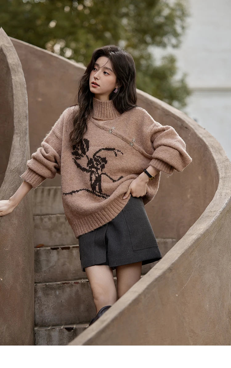 MISHOW Chinese Hollow Out Sweaters for Women 2024 Autumn Winter Loose Casual Design Sweet Floral Knitted Pullovers MXD36Z0888
