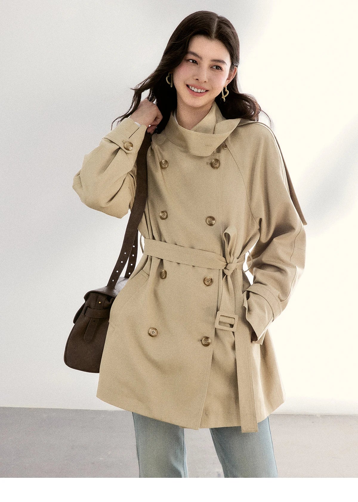 MISHOW Women's Double-Breasted Trench Coat 2026 Spring Belted Lapel Trench Long Sleeve Casual Mid-Length Outerwear MXF11W1031