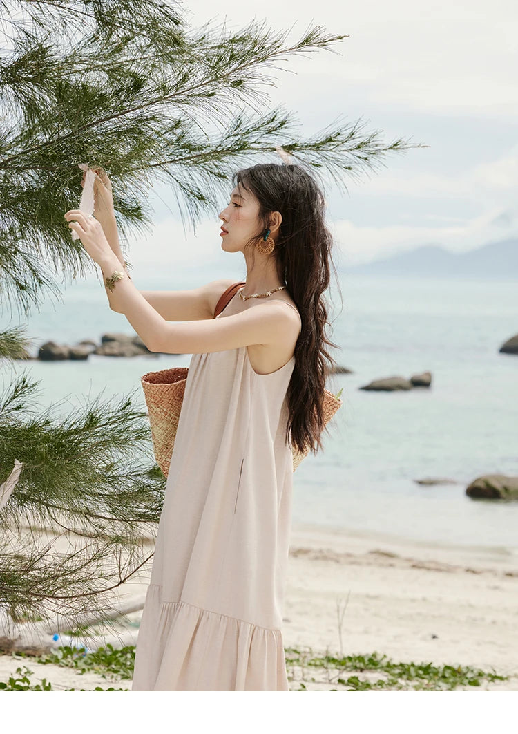 MISHOW Lotus Pink Camisole Dress for Women Summer 2025 Sleeveless Solid Shell Ribbon Dresses Female Fashion Shirring MXE33L2156