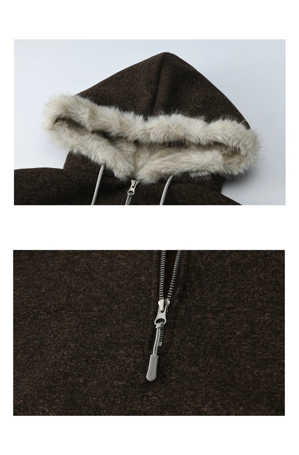 MISHOW Women's Brown Two-Piece Set 2025 Winter Faux Fur Hood Sweatshirt Elastic Waist Wide-Leg Pants Warm Casual Sets MXE94T1476