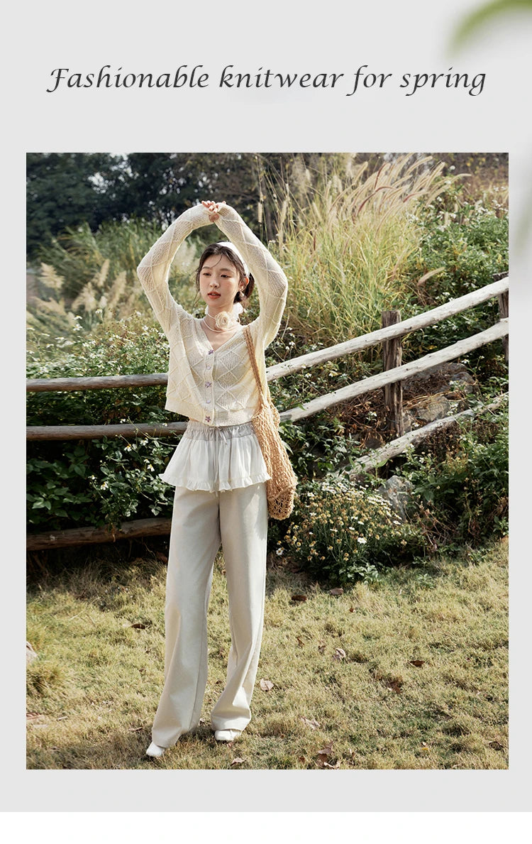 MISHOW Square Pattern Knitted Sweater for Women Spring Summer 2025 V-neck Tops Colorful Starfish Buckle Lazy Cardigan MXE16Z1213