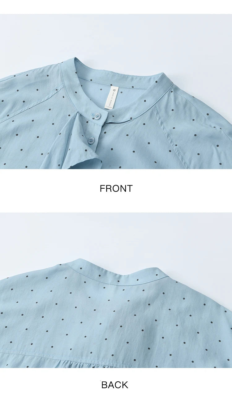 MISHOW Women's Casual Shirt 2025 Autumn French Vintage Blue Polka Dot Shirt Bow Collar Long-sleeve Top Women's Clothe MXE45X2475